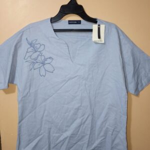 Blusa para mujer, cuello con escote en v, manga corta, textura lisa, silueta amplia