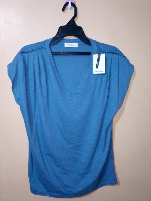 Camiseta para mujer, cuello en v, sin manga, silueta amplia, textura lisa