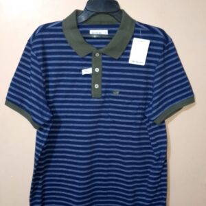 Polo para hombre, cuello tejido, manga corta, silueta slim, diseño de franjas horizontales en tonos que se combinan, bolsillo de parche