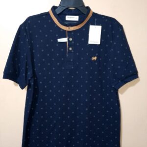 Polo para hombre, cuello mao, manga corta con puño, silueta slim, sin bolsillo, estampada