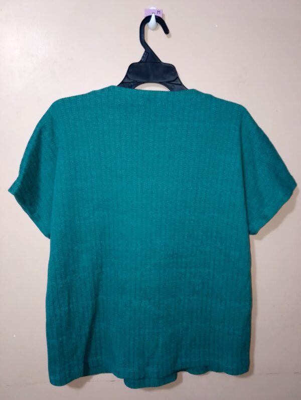 Camiseta para mujer, cuello redondo, manga corta, silueta amplia, textura bordada