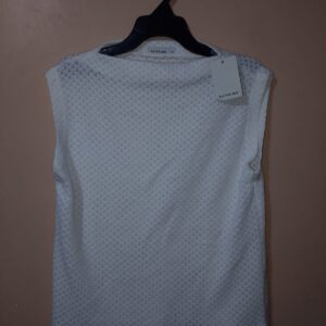 Camiseta para mujer, cuello redondo, sin manga, silueta amplia, textura bordada