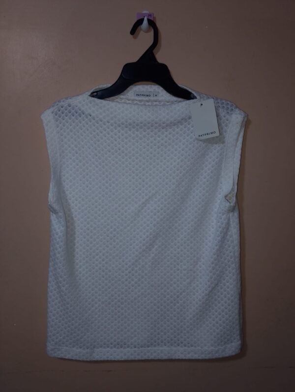 Camiseta para mujer, cuello redondo, sin manga, silueta amplia, textura bordada