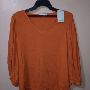 Blusa para mujer, cuello en v, manga 3/4, textura lisa, silueta amplia, diseño unicolor