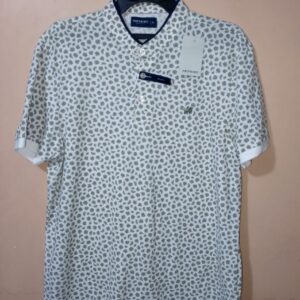 Polo para hombre, cuello mao, manga corta con puño, silueta slim, sin bolsillo, estampado botánico